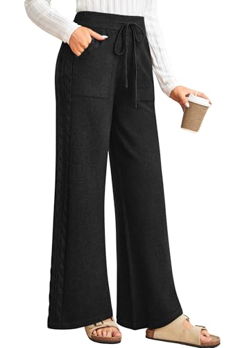 Arach&Cloz Womens 2025 Spring Sweater Pants Wide Leg Elastic High Waist Cute Casual Flowy Lounge Winter Knit Trousers Pockets