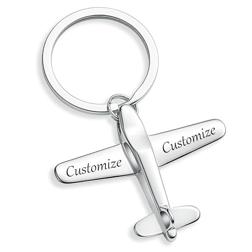 Fanery Sue Custom Airplane Keychain, Personalized 3D Stainless Steel plane