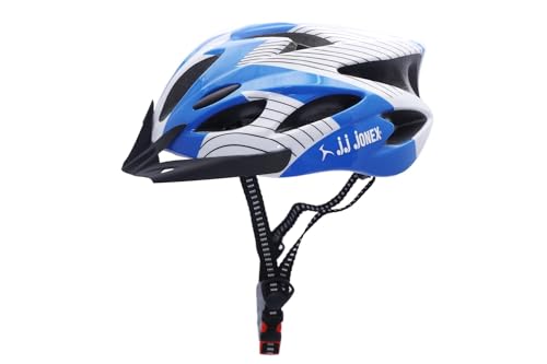 Image of JJ Jonex Adjustable Cycling & Skating Helmet with Detachable Visor | Light Weight | Adjustable Strap with Comfortable Chin Padding | Ideal for Men, Women & Kids (Blue-White, Large)