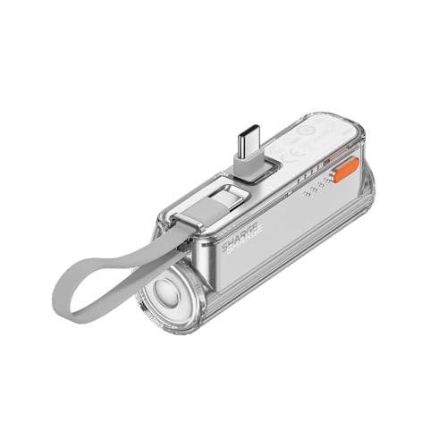 sharge Flow Mini 2 Portable Charger with Built-in Cable 22.5W Max Power Bank for Travel, Fast Charging Battery Pack with iOS and USB-C Connector for iPhone 17/16/15/14, Galaxy, Google Pixel, and More