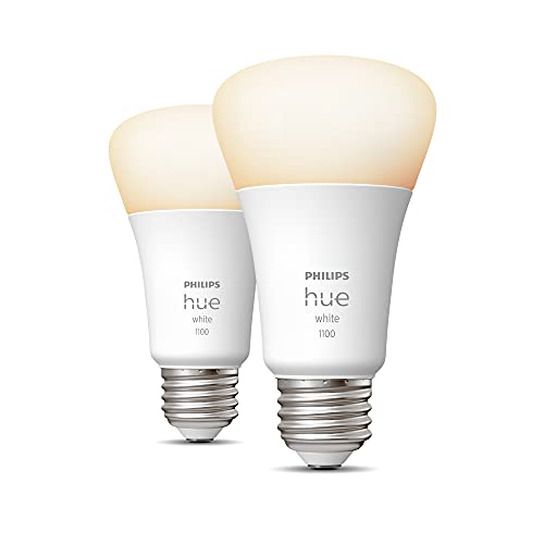 Philips Hue 2-Pack White A19 Medium Lumen Smart Bulb, 1100 Lumens, Bluetooth & Zigbee Compatible (Hue Hub Optional), Works With Alexa & Google Assistant, White (Dimmable Only),75 Watts #TOP1