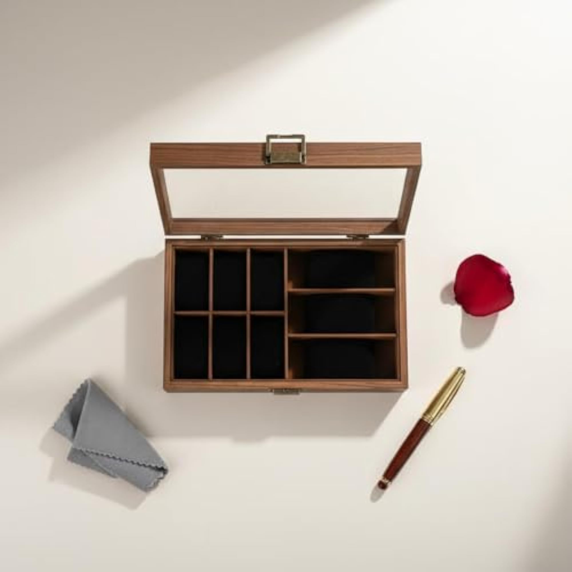 Removable Pillows Wooden Watch Box, Soft Pillow Slots