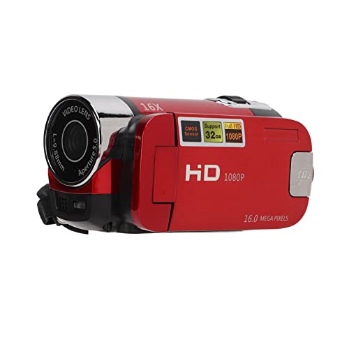 Greensen Video Camera Camcorder Full HD 1080P 48MP 4K 2.7 270 Grad drehbare Bildschirm Videokamera mit USB-Schnittstelle Vlogging Camera für Das Aufnehmen von Videos (Rot)