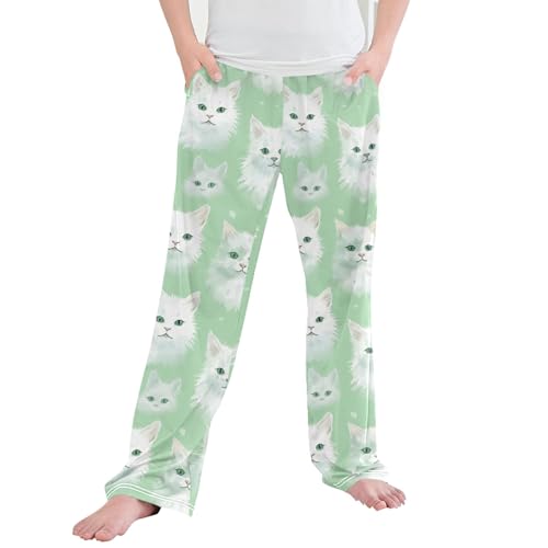 Cute Cat Long Pajama Pants Elastic Waist PJ Bottoms with Pockets S A112172 - Main Image