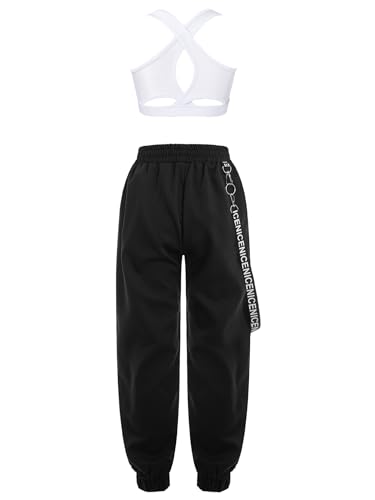 easyforever Girl Dance Clothing Set Cross Back Sleeveless Tank Top And Sweatpants Workout Jogger Tracksuit Hip Hop Dancewear White 12 Years2