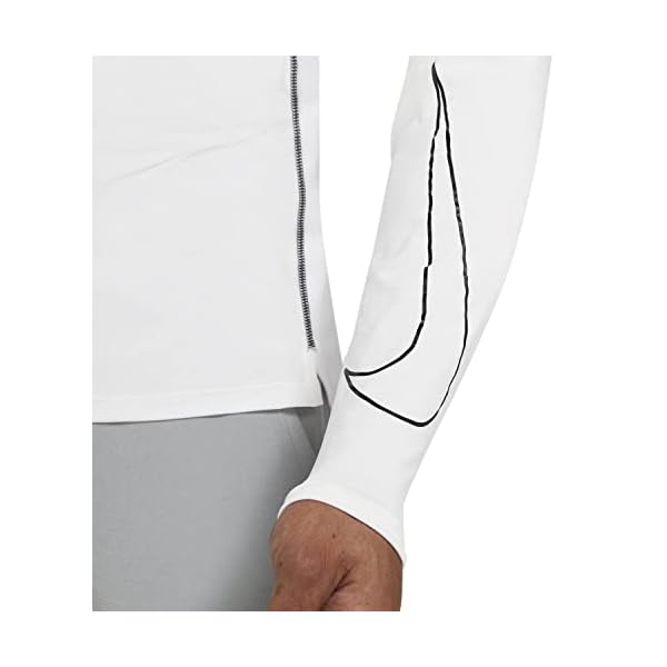 Nike Pro Dri-FIT Men's Tight Fit Long-Sleeve Training Top, White/Black, Small - Image 4