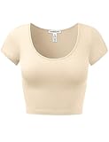 Women's Cotton Basic Scoop Neck Crop Tops Short Sleeve Tops Nude S