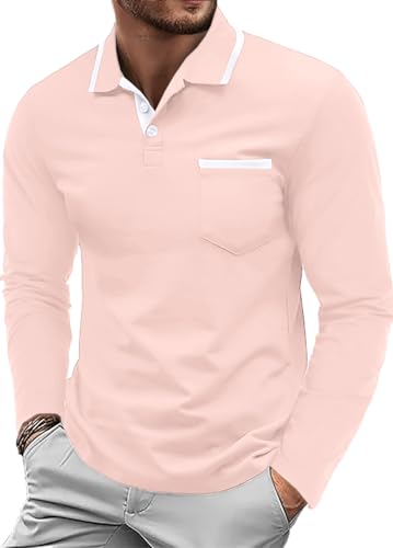 Polo de golf manches longues homme anti-transpiration coton doux avec poche poitrine