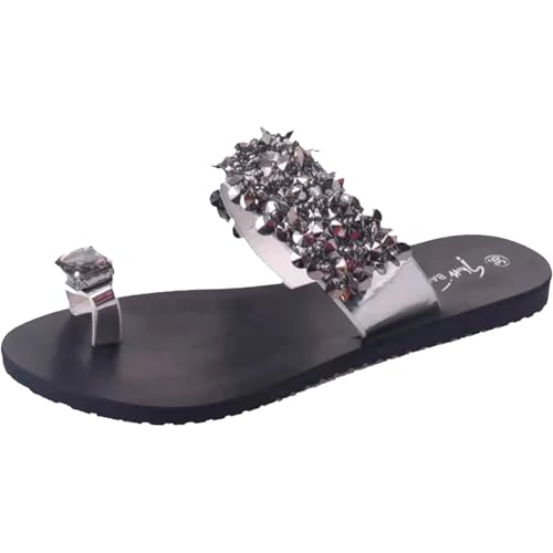 Yytcsjz Women's Rhinestones Toe Ring Flat Slide Sandals, Shining Crystal Ladies Shoes, Square For And Ladies Flat Slippers, Big Toe Bone Valgus Corrector Slippers With Arch Support