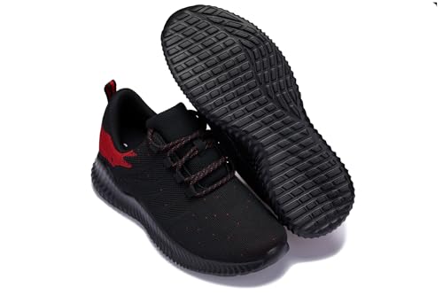 Image of CALTO Men's Invisible Height Increasing Elevator Shoes - Black /Red Ultra Lightweight Sporty Sneakers - 2.8 Inches Taller - Q215 - Size 10 D(M) US