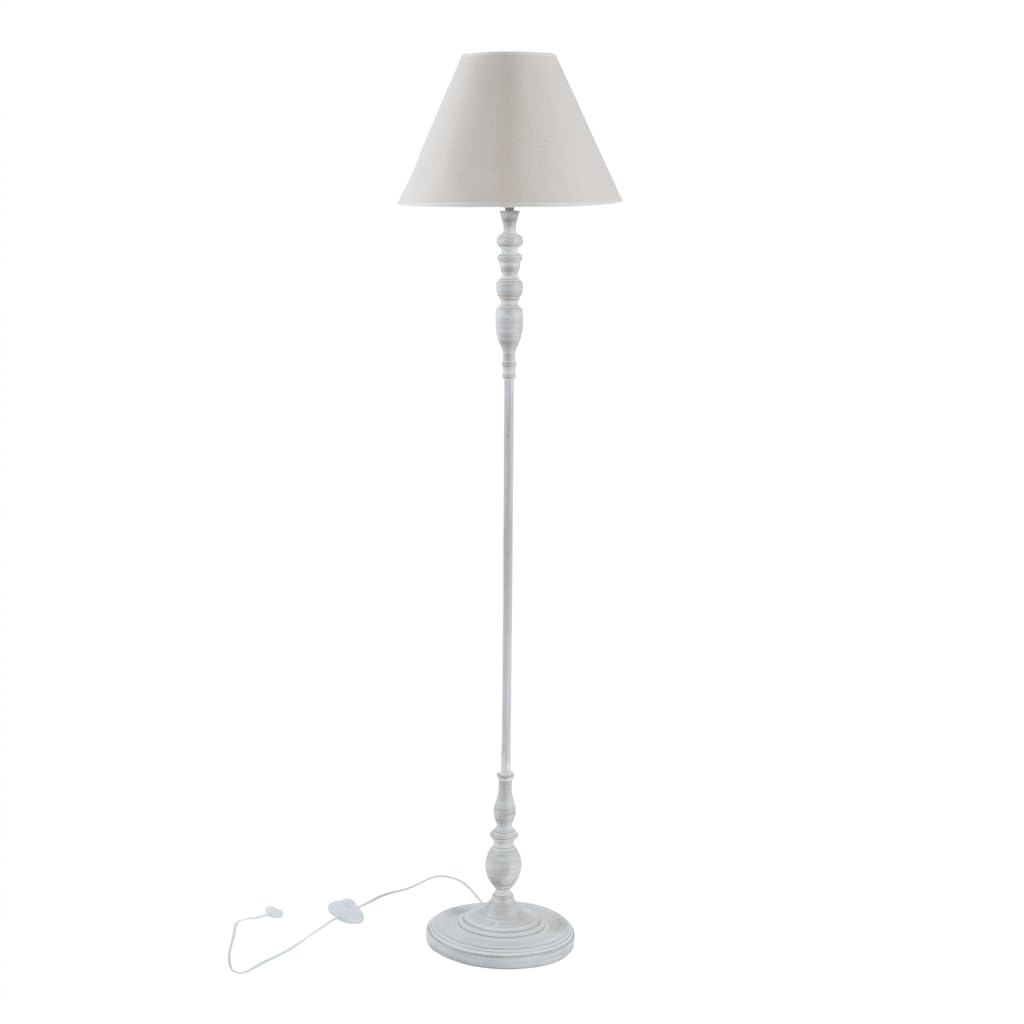 DiKasa Lampada da Terra Classica con Paralume in Tessuto Beige e Base in Metallo Grigio, Design Elegante e Minimal per Soggiorno Camera da Letto e Angolo Lettura 38x154 cm