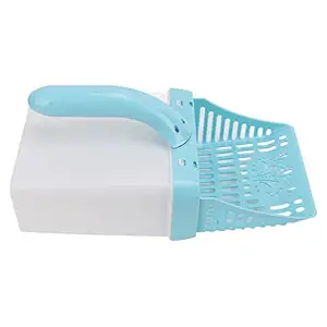Cat Litter Spoon, one-Hand Operation Detachable Hollow Design cat Poop Spoon with Holder for Cleaning pet Poop Nordic Blue