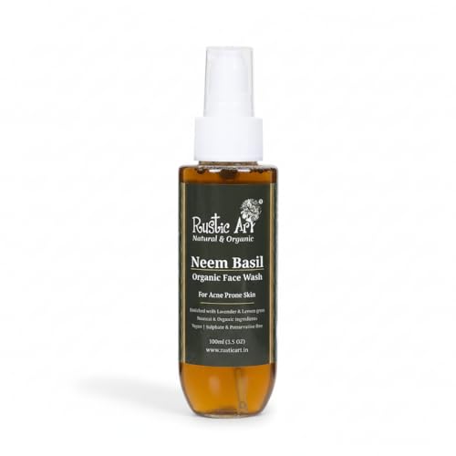 Rustic Art Organic Neem Basil Face Wash For Acne Prone Skin | Anti Acne, Anti Pimple | 100 Ml