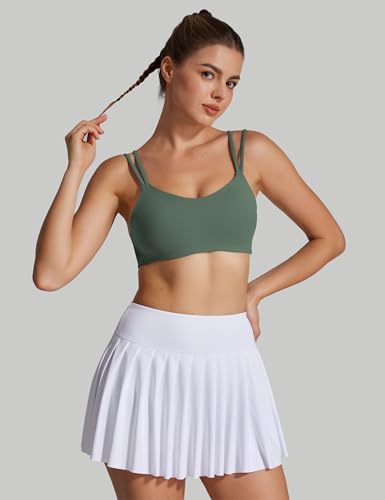 Image of Yoga Sports Workout Bras for Women Seamless Molded Cup Spaghetti Double Strap Bra Wirefree Scoop Neck Tank Top Bras