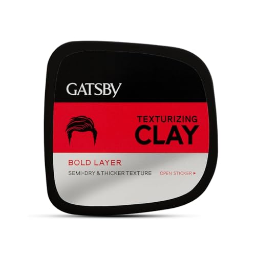 Gatsby Texturizing Clay - Bold Layer | Hair Styling Clay For Strong Textured Finish Casual-Messy Hairstyle | Natural Shine Look | Super High Setting Power | Hair Wax For Men | 73gm