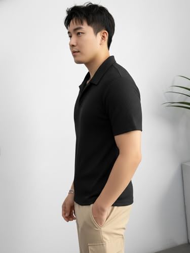 Image of madfrog Men's Solid Polo Neck Half Sleeve T-Shirt - Soft & Breathable Cotton Blend, Regular Fit Comfortable Casual Top for Office