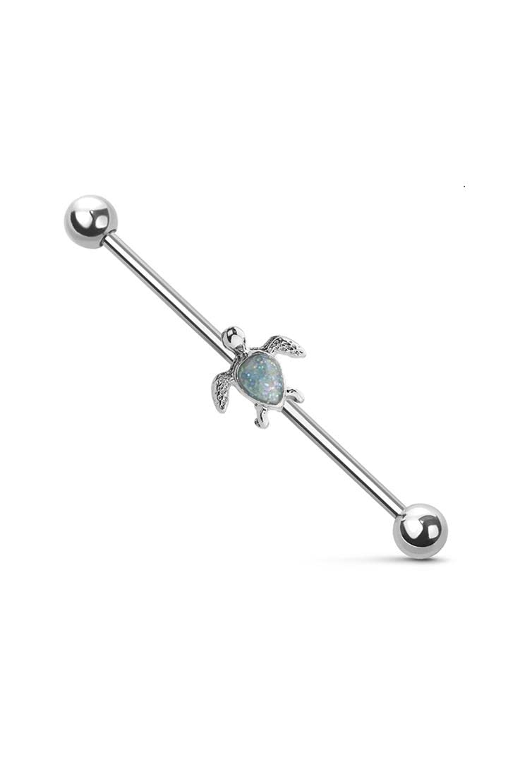 Industrial Barbell Sea Turtle 316L Surgical Steel bar 14g, Metal, no gemstone