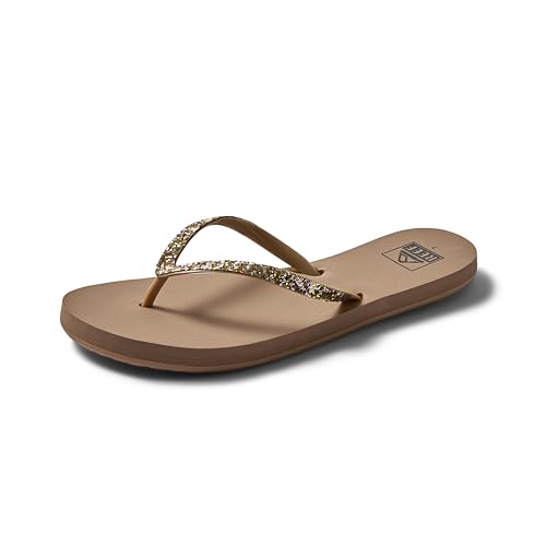 Reef Stargazer Womens Beach Flip Flop, Super Lightweight and Soft Footbed, Thin Glitter Strap, Gemstone, 7