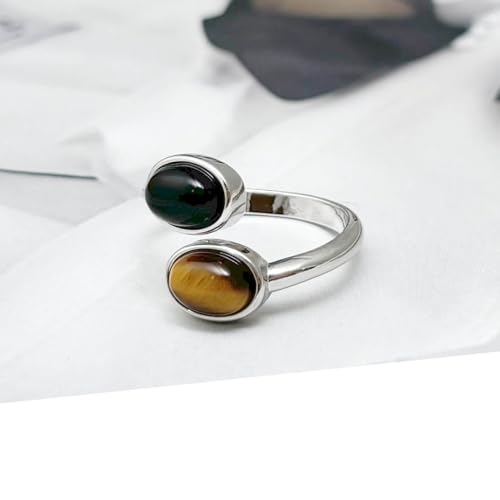 Tiger Eye Ring, Obsidian Ring for Men, Adjustable Boho Rings for Women, Black Stone Ring for Obsidian Jewelry, Hippie Goth Rings for Earthy Jewelry - Thumbnail 2