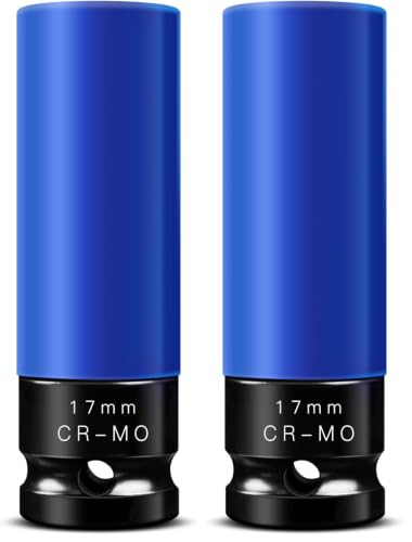 Image of BOEN 17mm 1 /2 inch Drive Wheel Protector Impact Socket, Non-Marring Lug Nut Thin Wall Deep Socket Set, Chrome-Molybdenum Steel, 6 Point, Color-Coded Protective Socket (Pack of 2)