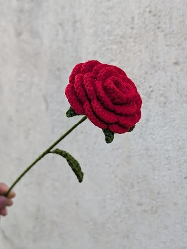Image of Prapti Handicrafts Handmade Crochet Red Rose Artificial Flowers for Vase, Home Decoration (3, red Rose)
