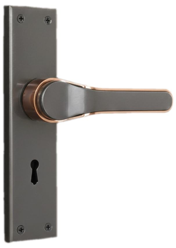 Image of Grey & Copper Finish Premium Door Handle with Lock Plate | Stylish Lever Design | Heavy-Duty Build | Ideal for Wooden & Metal Doors | Euro Profile Compatible
