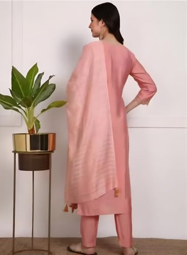 Image of Women's Viscose Rayon Embroidered Kurta Pant Set with Dupatta