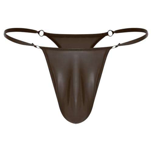 SiiRoh Homme String Ficelle Taille Basse Latex Slip Imperméable Underwear Noir Transparent Taille Unique