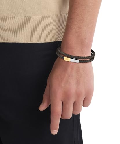 Calvin Klein Men's INDUSTRIAL FACETS Collection Bracelet with Double-Wrap Braided Brown Leather - 35100044