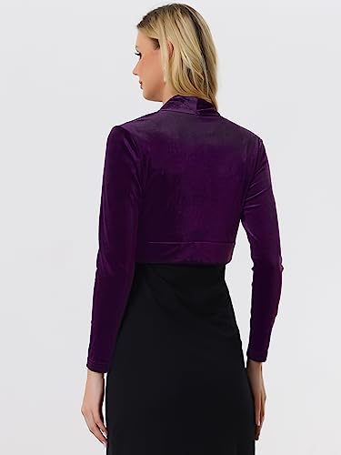 Image of Allegra K Women's Long Sleeve Velvet Shrug Cocktail Party Open Front Cropped Bolero Cardigan Top