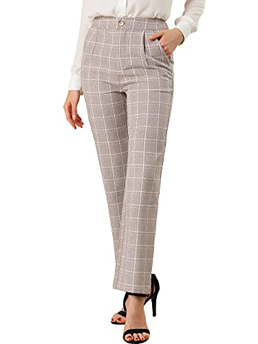 Allegra K Women's Plaid Pants Elastic Waist Casual Work Office Long Trousers