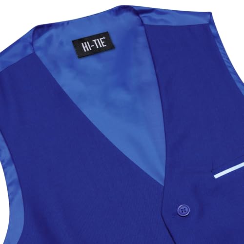 Image of Hi-Tie Men's Formal Suit Vest Solid Fit Vest for Men 3 Pockets V Neck Waistcoat Business Wedding Casual