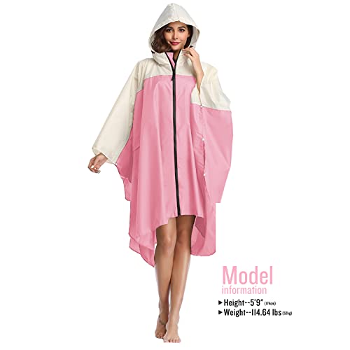 Image of SaphiRose Adult Rain Poncho Waterproof Hooded Zipper Raincoat with Pockets | OEKO-TEX Certified 100% Polyester, Lightweight Packable Storage Pouch, Heat-Sealed Seams, Quick-Dry for Outdoor Hiking