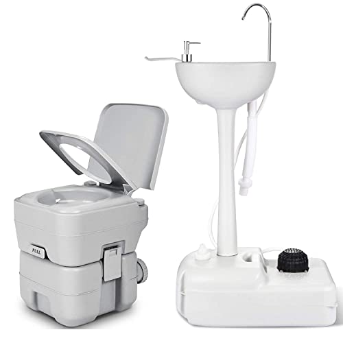 HTTMT- Portable Toilet 24L 6 Gallon Flush Travel Camping Outdoor/Indoor Commode Potty [P/N: ET-TOILET002-24L]