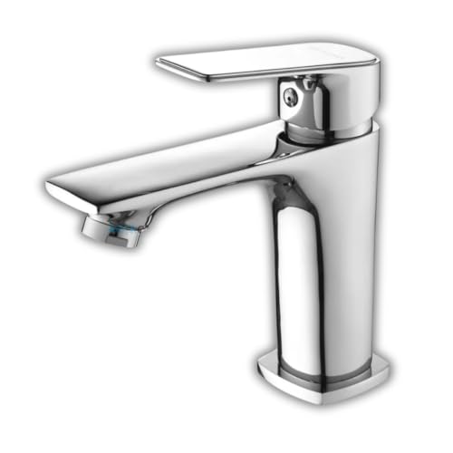 Torneira Monocomando Mesa Bica Baixa Lavatório Cromado Torneira Moderna Pia Banheiro Lavabo Água Quente Fria Preto Fosco Black Matte Moderna Aço Inox (Cromado)