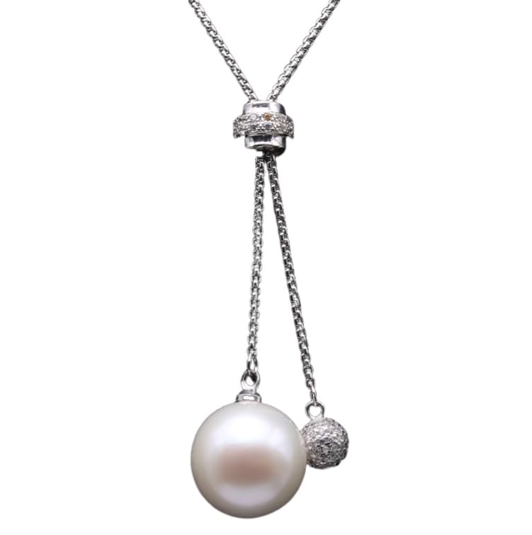 Collier perle blanche 15mm en argent sterling avec chaîne ajustable