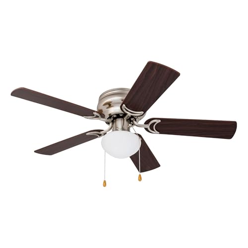 Prominence Home Alvina 42 Inch Traditional Flush Mount Ceiling Fan with Light, Pull Chain, Dual Finish Blades, Reversible Motor, Brushed Nickel