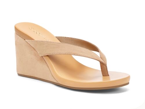 Image of Coutgo Womens Wedge Heels Sandals Platform Flip Flops Slides Slip On Summer Beach Shoes