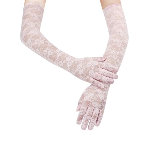 owiter 1 pair Lace Gloves Women Long Elegant Tea Party Gloves Engagement Dress Dance Cocktail Party Opera Mittens (pink, 53cm long)