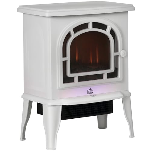 HOMCOM 18' Electric Fireplace Stove, Freestanding Fireplace Heater with Realistic LED Flame, Adjustable Temperature, Overheat Protection, 750W/1500W, White