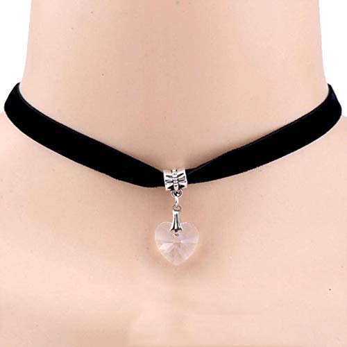 Gargantilla gótica Retro Vintage Harajuku Love Heart Gargantillas Goth Black Velvet Heart Crystal Colgante Gargantilla Collar-Transparente Cover