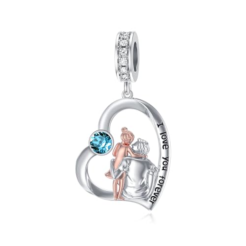Image of PROESS Father Mother Daughter Charm fit Charms Bracelet Sterling Silver Charms for Bracelets Birthday Valentines Day Gifts for Daughter Mother Lover