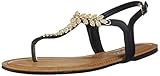 TRENDSUP COLLECTION Womens T-Strap Buckle Flats Sandals (8.5, Black PU)