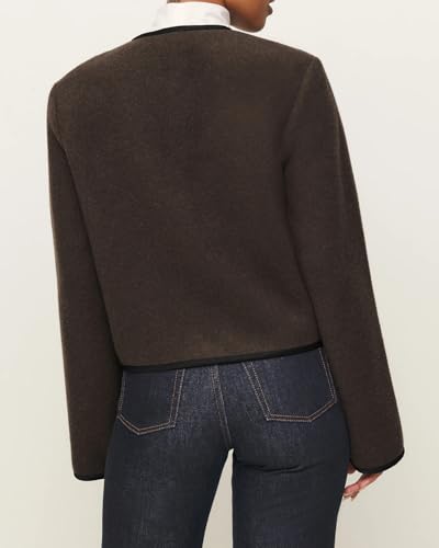 Women's Tie Front Jacket Cropped Long Sleeve Open Front Wool Blend Coats Winter Outerwear2