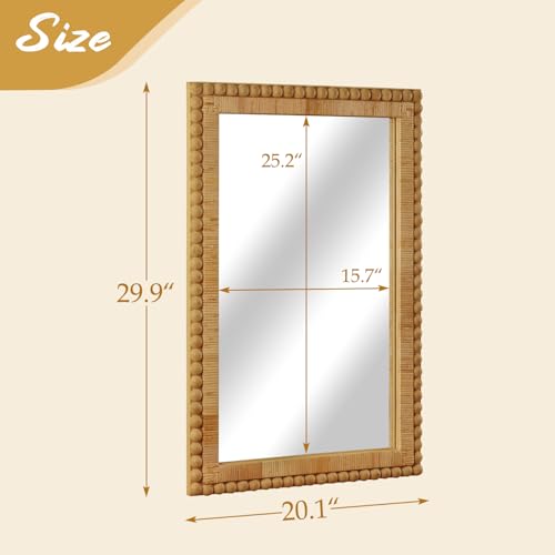 Rattan Wall Mirror - Boho Decorative Hanging Wicker Mirror for Bathroom Entryway Nursery Decor, 20" x 30", Rectangle - Image 4