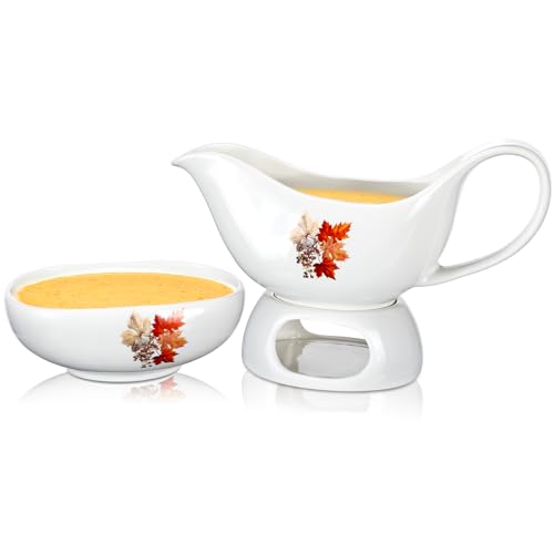 Mimorou 20 oz Thanksgiving Gravy Boat Autumn Berry Boat White