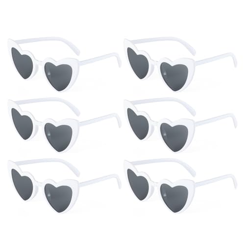 6 Pack Vintage Heart Sunglasses Cat Eye Love Shaped Sunglass for Women Girl Bulk Retro Cute Sun Glasses