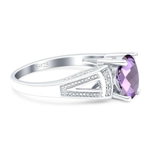 OMRANII Art Deco Oval Natural Amethyst Vintage Style Beaded Ring Split Shank CZ Wedding Engagement Ring For Women 925 Sterling Silver Gifts For Her2