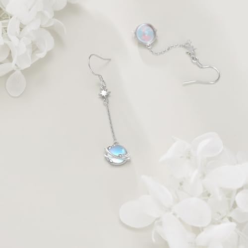 TIGER RIDER Moonstone/Cat's Eye/Turquoise Threaded Earrings Sterling Silver Celtic/Planet/Butterfly/Sun/Star/Daisy/Dangle/Filigree/Tear Drop Long Chain Earrings Jewelry Birthday Gifts for Women3