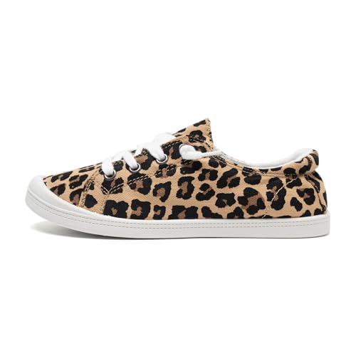 Image of FUNKYMONKEY Slip-On Canvas Sneakers for Women, Comfortable Lightweight Lace-Up Flat Casual Tennis Shoes Breathable Walking Shoes for Everyday Wear